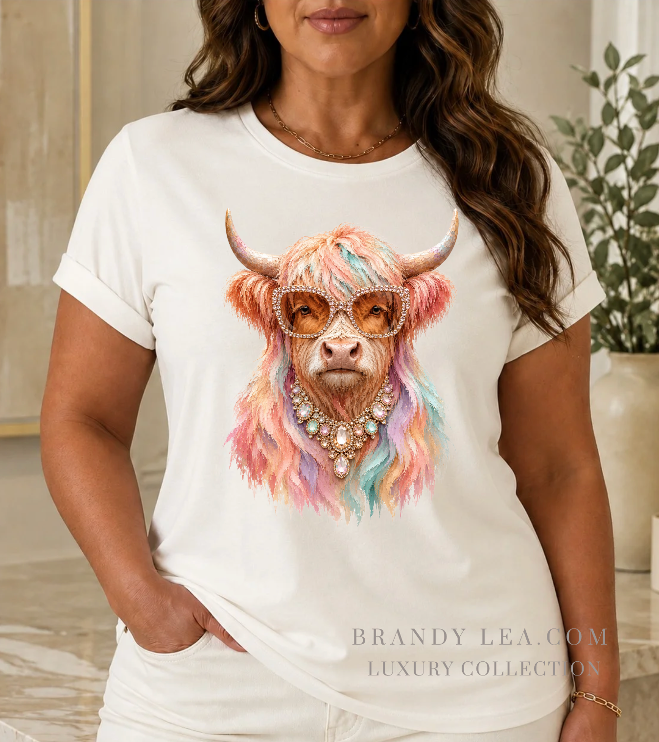 Buttery Soft Pastel Highland Cow Graphic T-Shirt